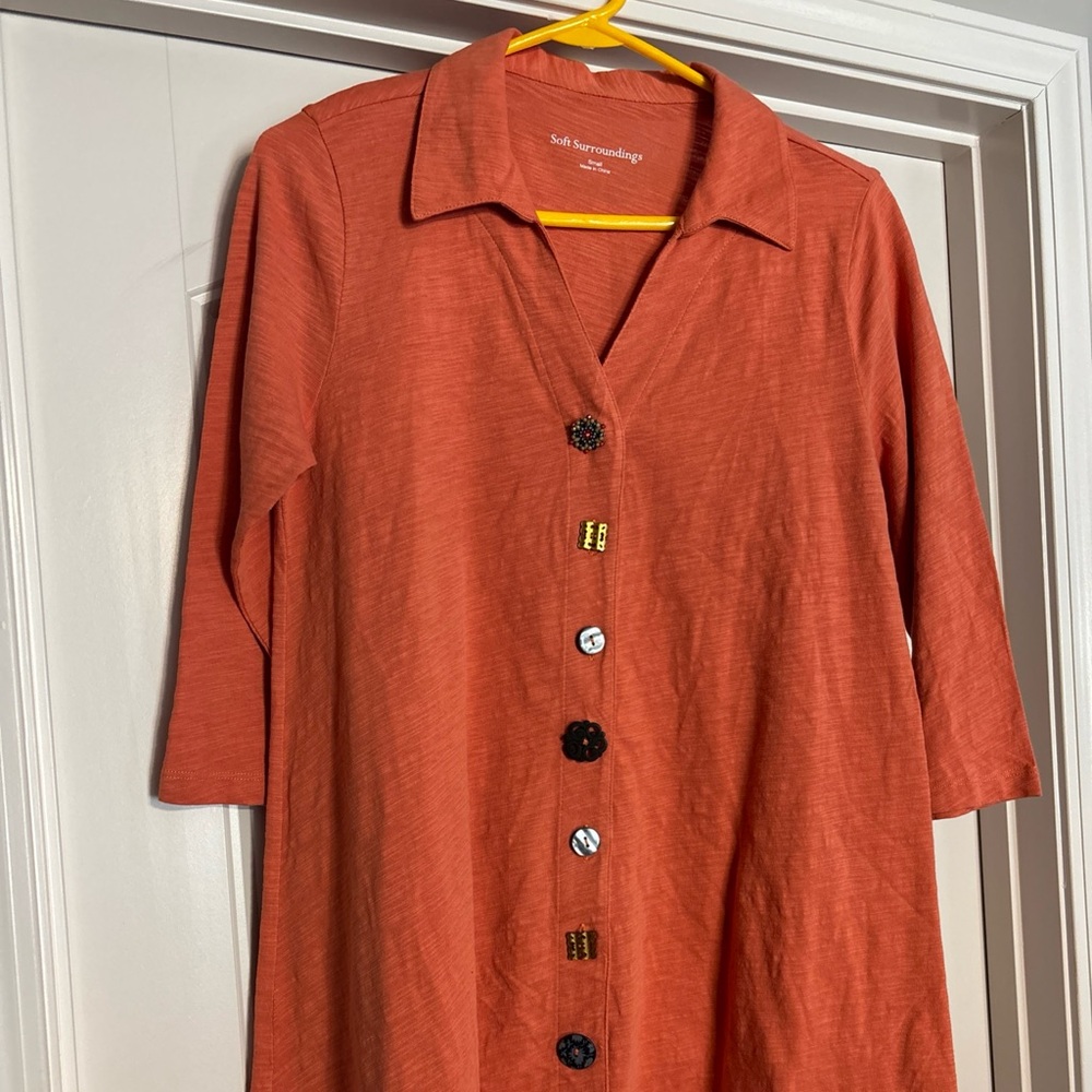 Soft Surroundings Danielle Cotton Cool Button Tunic Scarf Cut Bottom SZ Small